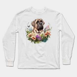 Bull Mastiff Floral Long Sleeve T-Shirt